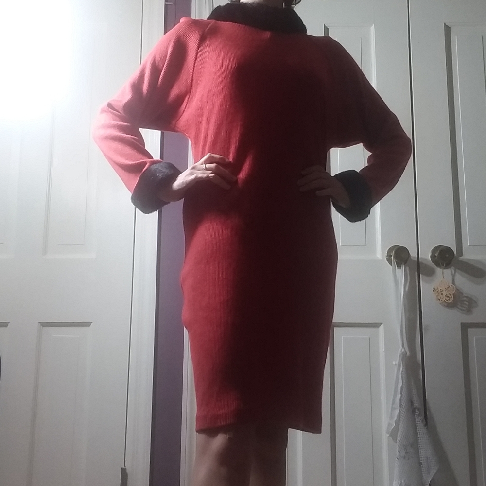 * Red Sweater with black fur lining Dress